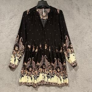 Free People Dress Womens XS Black Cream Sierra Valley Floral Mini ASO Wanda